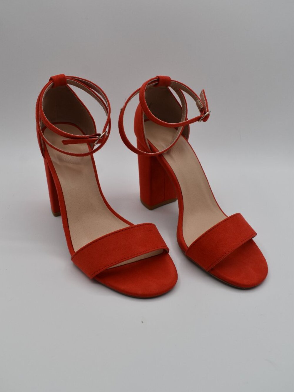 Size 7 Charlotte Russe Alona-27 Red/Orange Suede Block Heel Ankle Strap Sandals